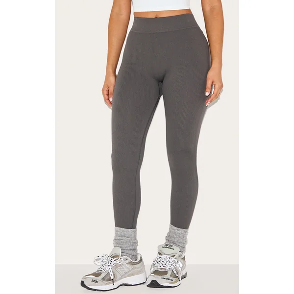 Petite Charcoal Snatched Rib Seamless Leggings