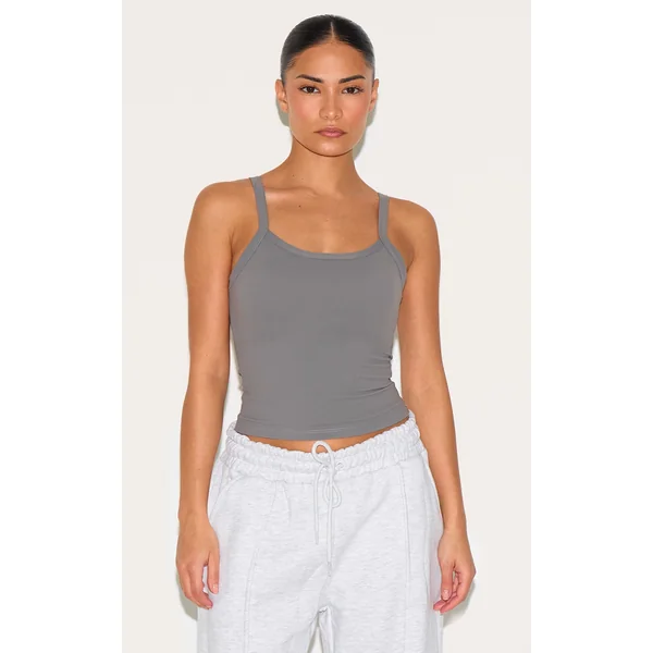 Petite Charcoal Snatched Sculpt Cami Strap Crop Top
