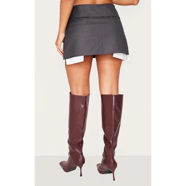 Petite Charcoal Tailored Woven Foldover Detail Mini Skirt