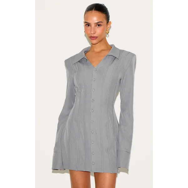Petite Charcoal Tailored Woven Seam Detail Blazer Dress
