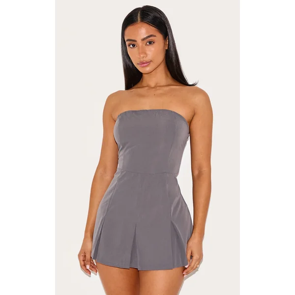 Petite Charcoal Woven Bandeau Fitted Romper