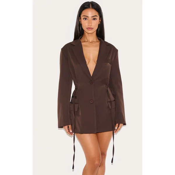 Petite Chocolate Belt Detailed Blazer Dress