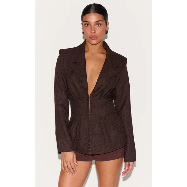 Petite Chocolate Cinched Waist Blazer