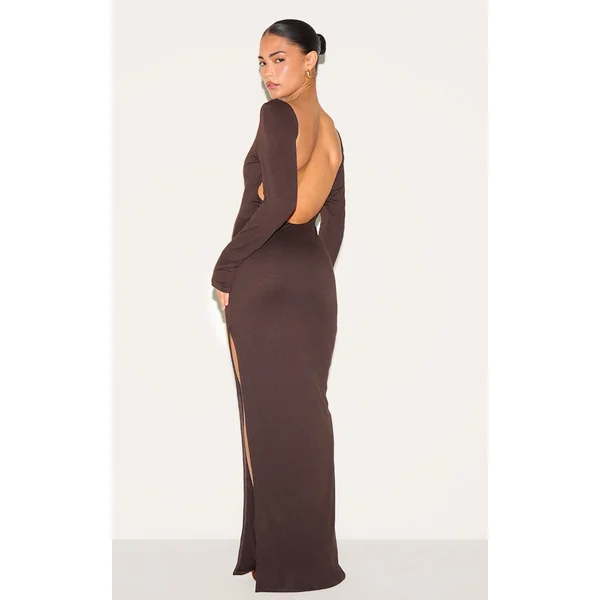 Petite Chocolate Contour Jersey Scoop Open Back Maxi Dress