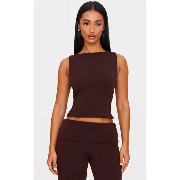 Petite Chocolate Contour Jersey Sleeveless Longline Top