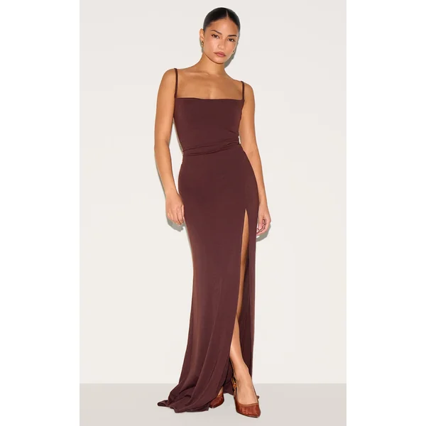 Petite Chocolate Contour Jersey Slit Detail Maxi Dress