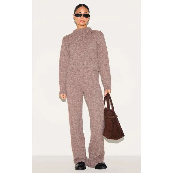 Petite Chocolate Knit High Waisted Flared Pants