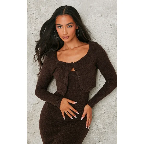 Petite Chocolate Knitted Boucle Cardigan