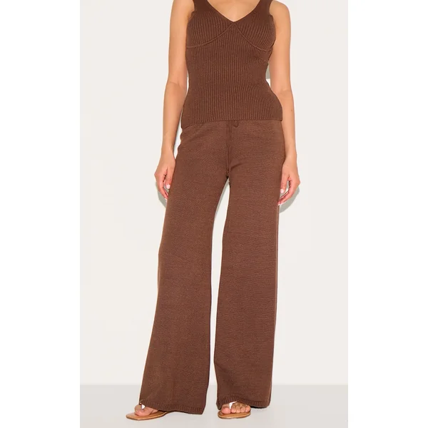 Petite Chocolate Knitted Straight Leg Pants
