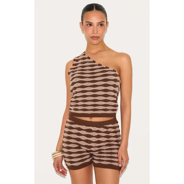 Petite Chocolate Knitted Striped Shorts