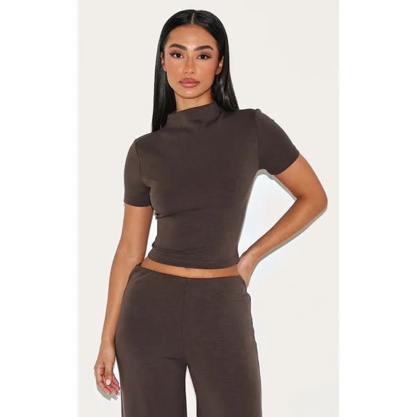 Petite Chocolate Modal Cap Sleeve Crop Top