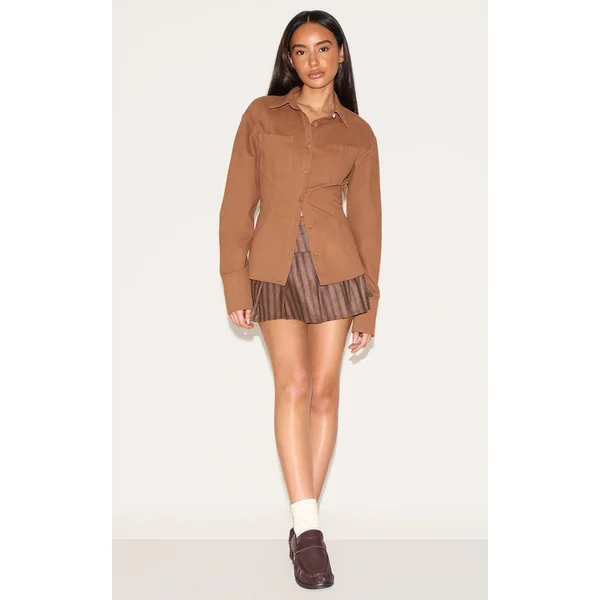 Petite Chocolate Pinstripe Pleated Mini Skirt