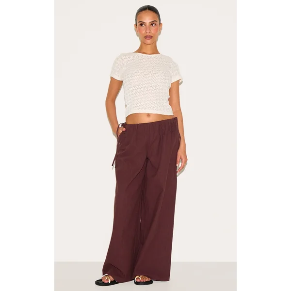 Petite Chocolate Premium Linen Look Wide Leg Side Tie Detail Pants