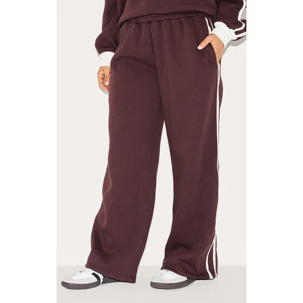 Petite Chocolate Wide Leg Stripe Detail Sweatpants