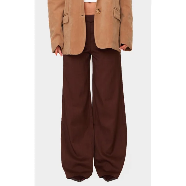 Petite Chocolate Woven Low Rise Wide Leg Pants