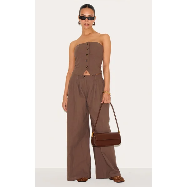 Petite Chocolate Woven Wide Leg Pants