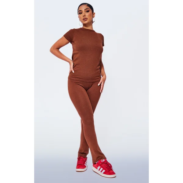 Petite Coffee Knitted Flared Pants