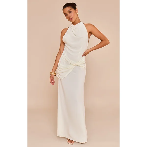 Petite Cream Chiffon Twist Maxi Dress