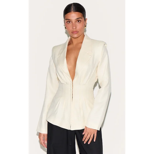 Petite Cream Cinched Waist Blazer
