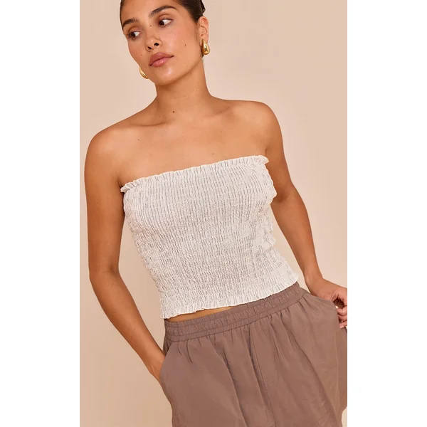 Petite Cream Crinkle Bandeau Top