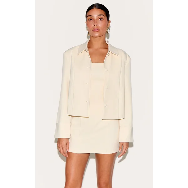 Petite Cream Cropped Collared Blazer