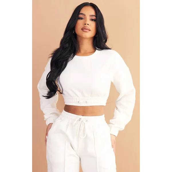 Petite Cream Cropped Elasticated Detail Sweat Top