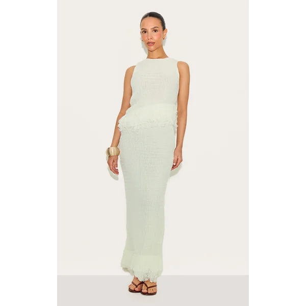 Petite Cream Fringe Edge Knit Maxi Skirt
