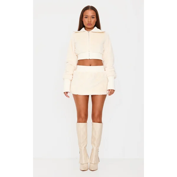 Petite Cream Fur Mini Skirt
