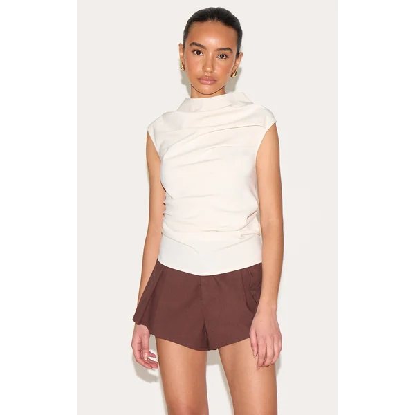 Petite Cream High Neck Cowl Top