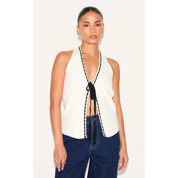 Petite Cream Knit Tie Front Cardigan