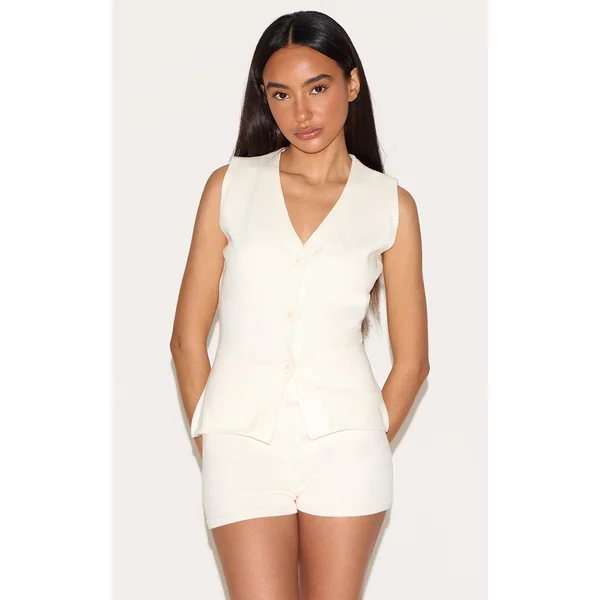 Petite Cream Knitted Longline Vest