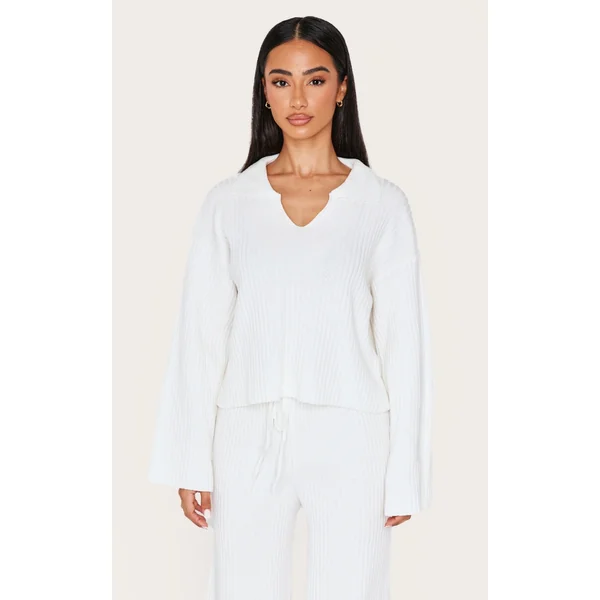 Petite Cream Knitted Open Collar Sweater