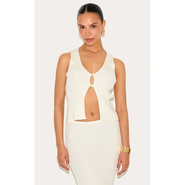 Petite Cream Knitted Open Front Longline Vest