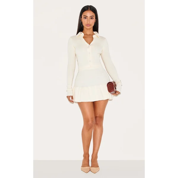 Petite Cream Knitted Pleated Mini Skirt