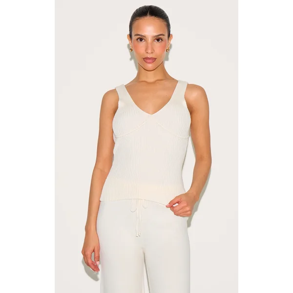 Petite Cream Knitted Ribbed Longline Tank Top