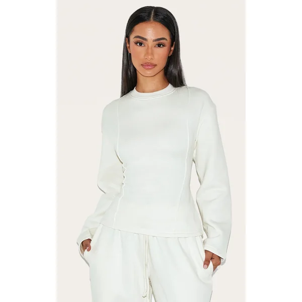 Petite Cream Long Sleeve Waist Cinched Sweatshirt