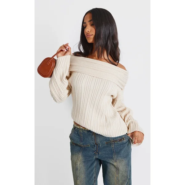 Petite Cream Off The Shoulder Knit Sweater