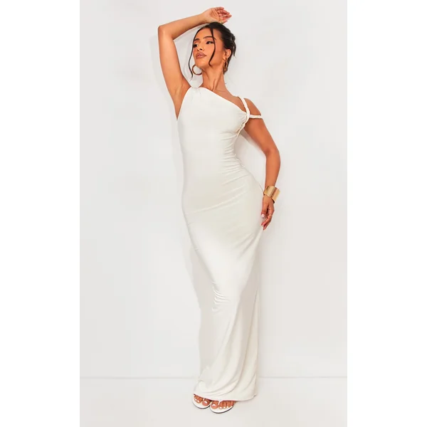 Petite Cream Slinky Twist Shoulder Maxi Dress
