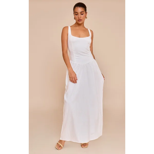 Petite Cream Strappy Gathered Waist Maxi Dress