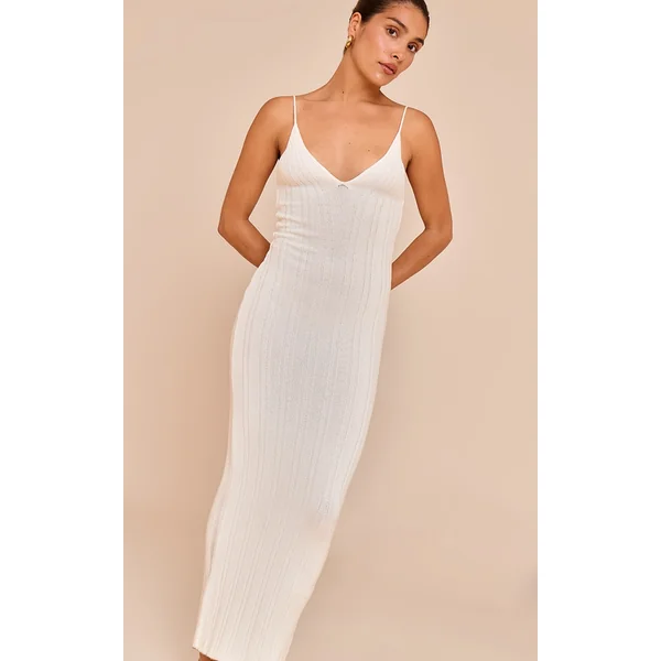 Petite Cream Strappy Knitted Stitch Detail Maxi Dress