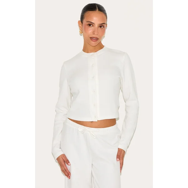 Petite Cream Super Soft Button Down Long Sleeve Top