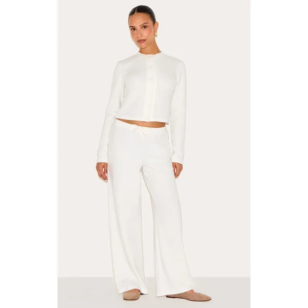 Petite Cream Super Soft Drawstring Wide Leg Pants