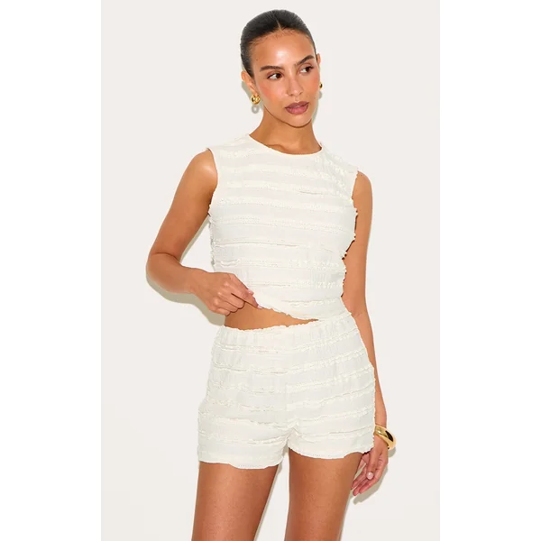 Petite Cream Textured Hot Pants