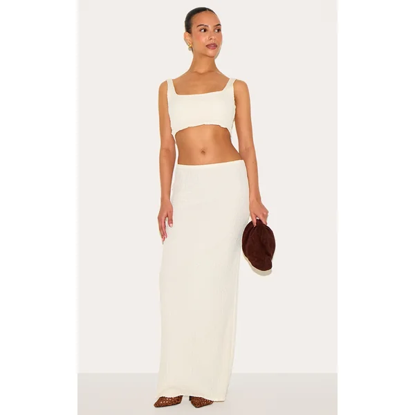 Petite Cream Textured Maxi Skirt