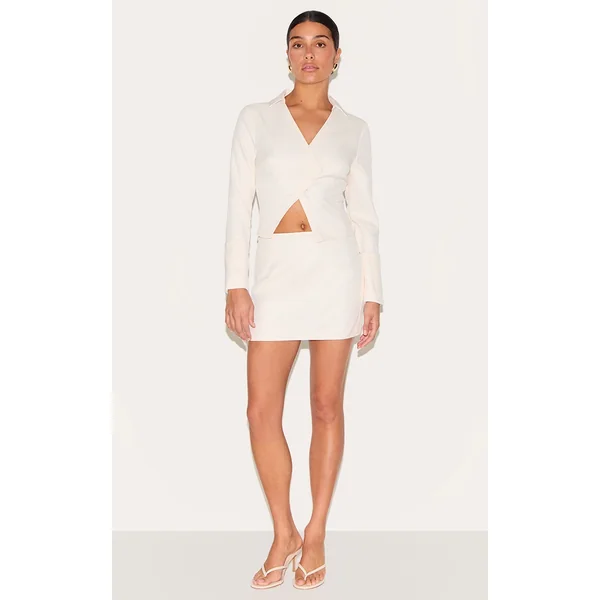 Petite Cream Textured Woven Mini Skirt