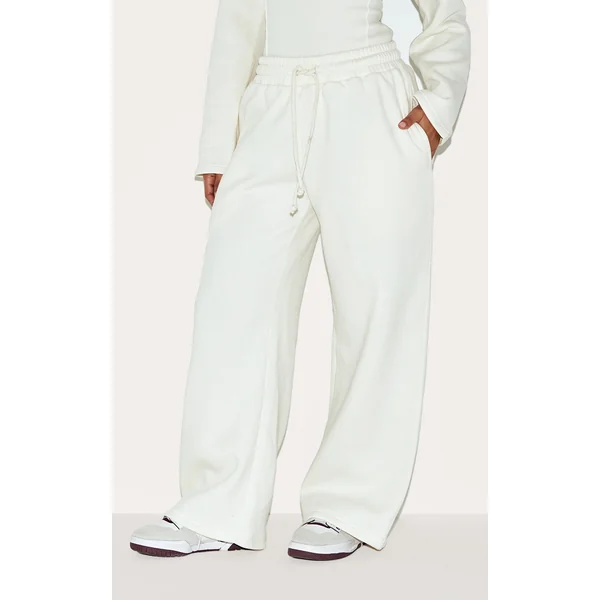 Petite Cream Wide Leg Elastic Waist Drawstring Sweatpants