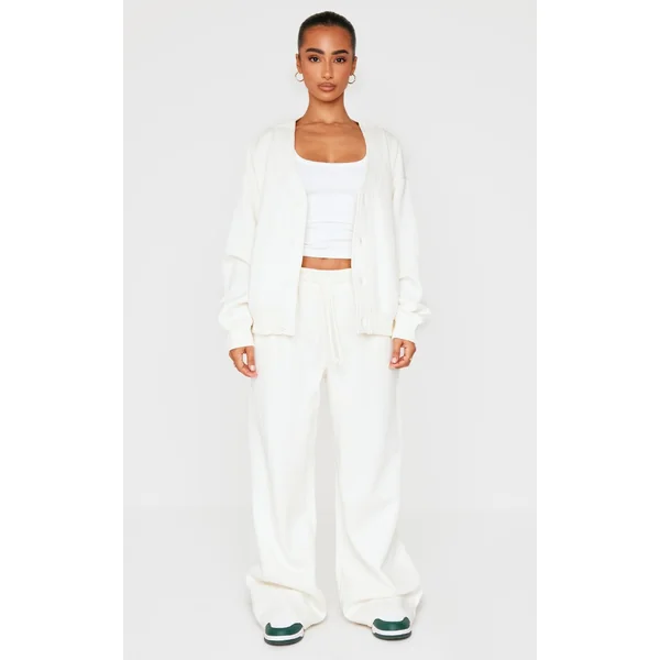 Petite Cream Wide Leg Elasticated Drawstring Sweatpants