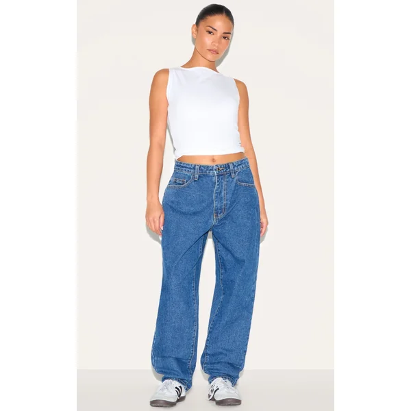 Petite Dark Blue High Waist Mom Jean