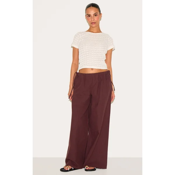 Petite Dark Chocolate Linen Drawstring Waist Pants