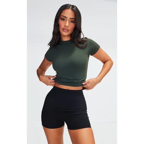 Petite Dark Green Snatched Sculpt Cap Sleeve Top